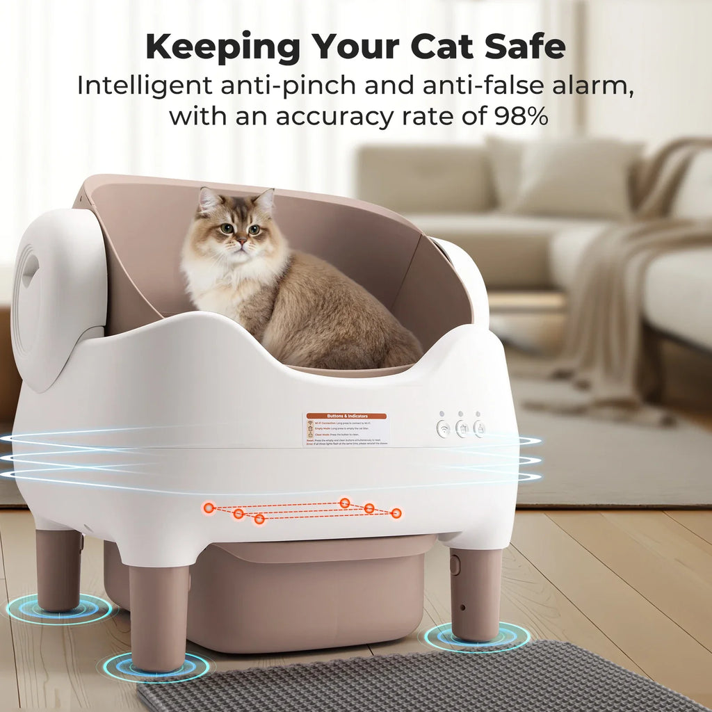 Self - Cleaning Cat Litter Box with App Control — Open - Top Auto Litter Box, 10L Odor - Free Waste Bin, Whisper - Quiet Smart Litter Box for Multi - Cat Homes - PhishStones Products