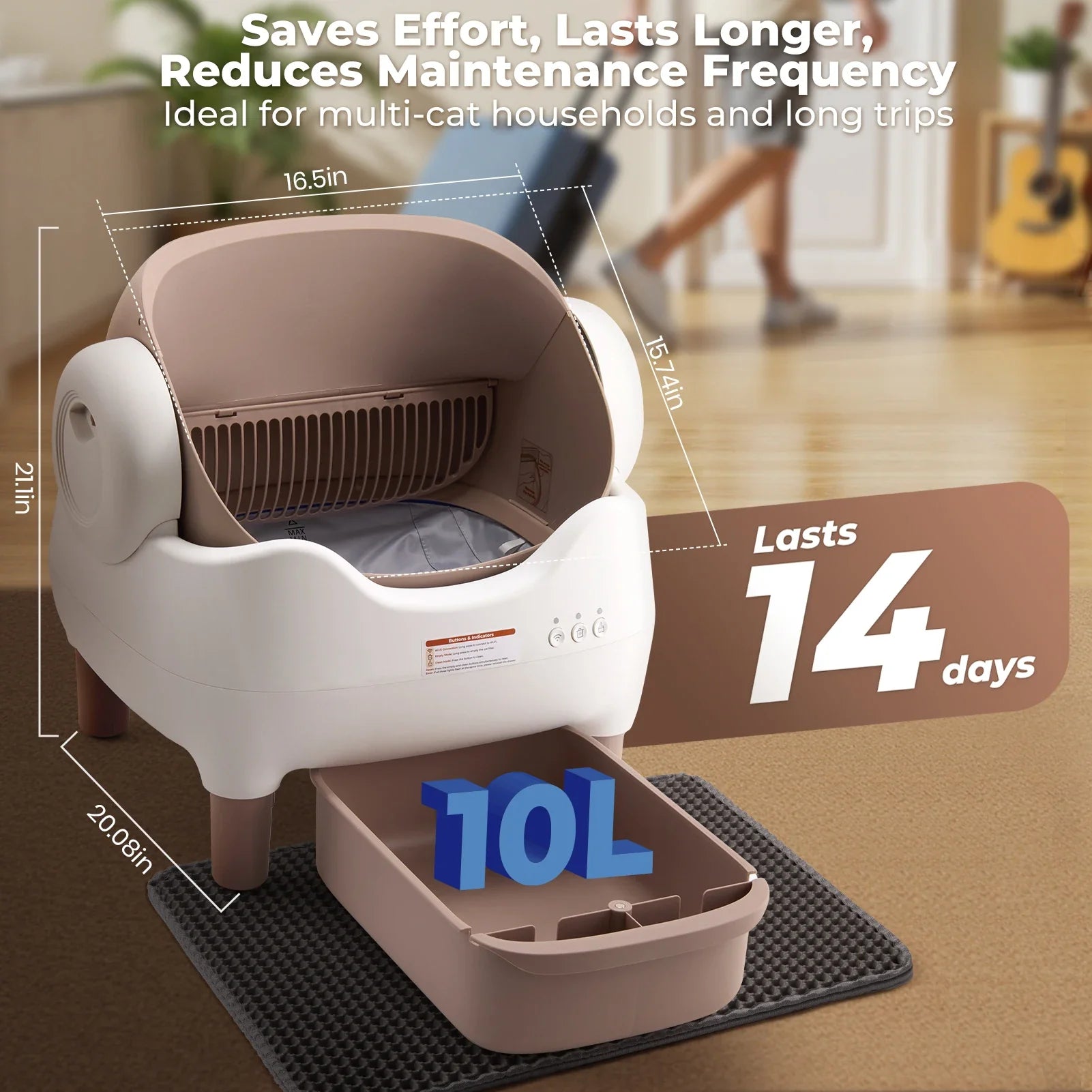 Self - Cleaning Cat Litter Box with App Control — Open - Top Auto Litter Box, 10L Odor - Free Waste Bin, Whisper - Quiet Smart Litter Box for Multi - Cat Homes - PhishStones Products