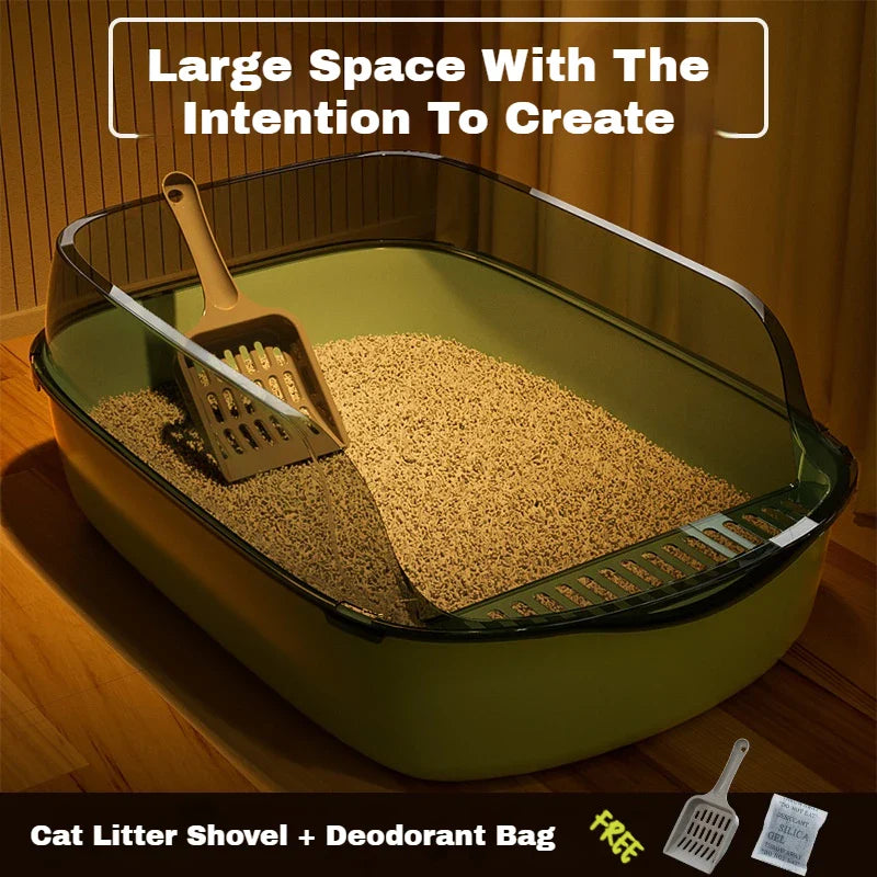 Semi - Enclosed Cat Litter Box – Anti - Splash Plastic Tray, Large Capacity 15.7×10.2×5.9 in (40×26×15 cm) - PhishStones Products