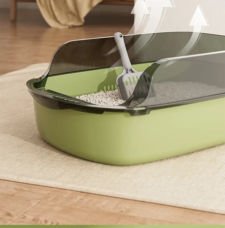 Semi - Enclosed Cat Litter Box – Anti - Splash Plastic Tray, Large Capacity 15.7×10.2×5.9 in (40×26×15 cm) - PhishStones Products