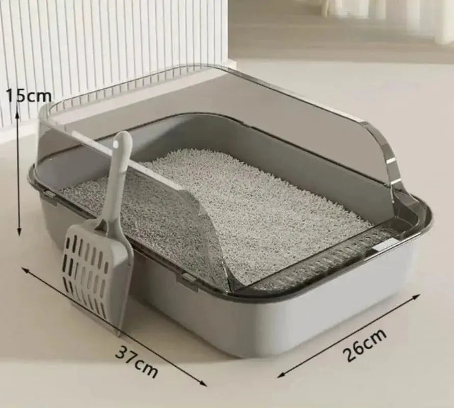 Semi - Enclosed Cat Litter Box Splashproof High - Side Kitten Litter Tray for Indoor Use - PhishStones Products