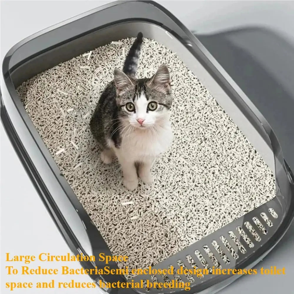 Semi - Enclosed Cat Litter Box Splashproof High - Side Kitten Litter Tray for Indoor Use - PhishStones Products