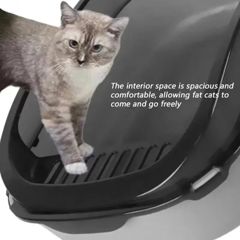 Semi - Enclosed Cat Litter Box Splashproof High - Side Kitten Litter Tray for Indoor Use - PhishStones Products