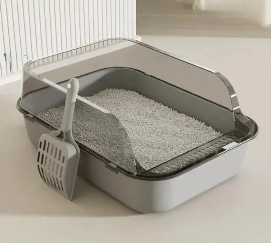 Semi - Enclosed Cat Litter Box Splashproof High - Side Kitten Litter Tray for Indoor Use - PhishStones Products