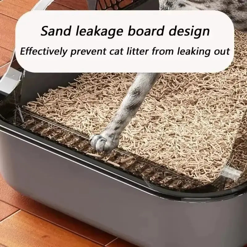 Semi - Enclosed Cat Litter Box Splashproof High - Side Kitten Litter Tray for Indoor Use - PhishStones Products