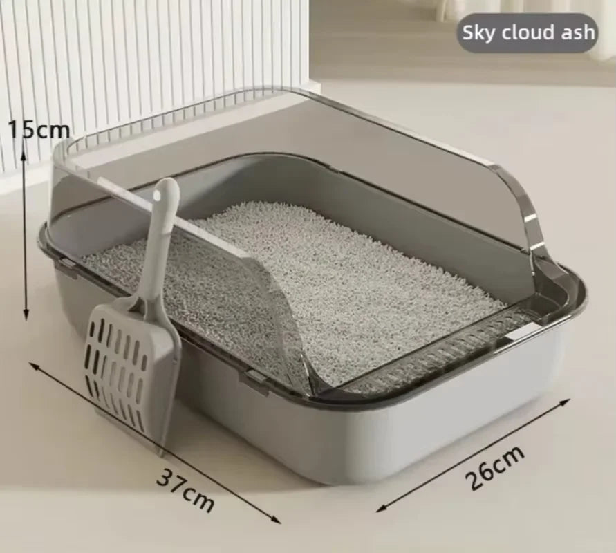 Semi - Enclosed Cat Litter Box Splashproof High - Side Kitten Litter Tray for Indoor Use - PhishStones Products