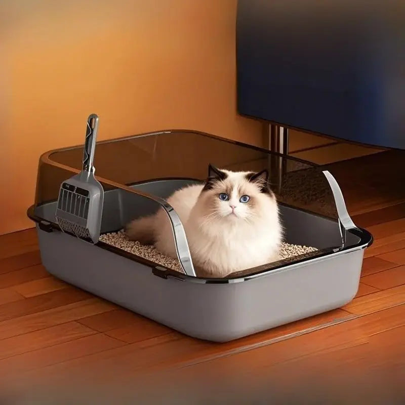 Semi - Enclosed Cat Litter Box Splashproof High - Side Kitten Litter Tray for Indoor Use - PhishStones Products