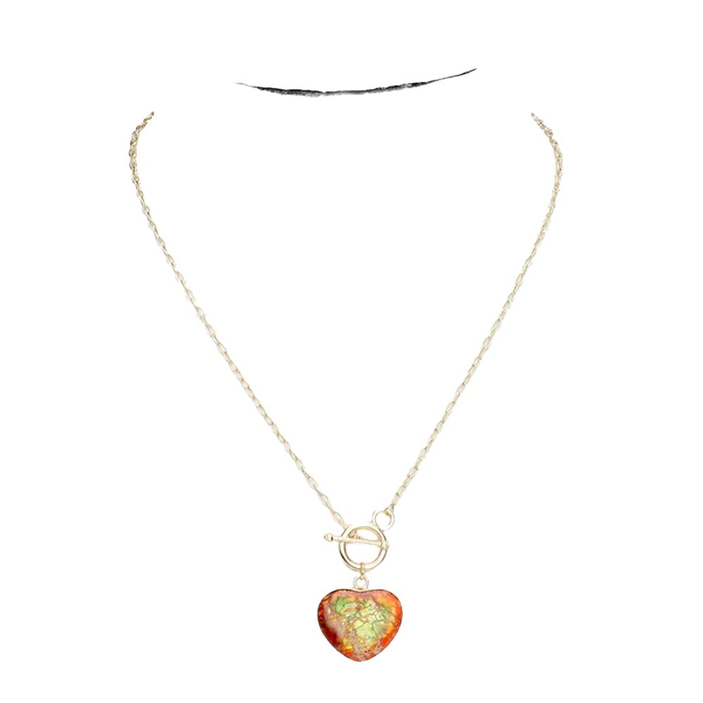 Semi Precious Heart Pendant Toggle Necklace
