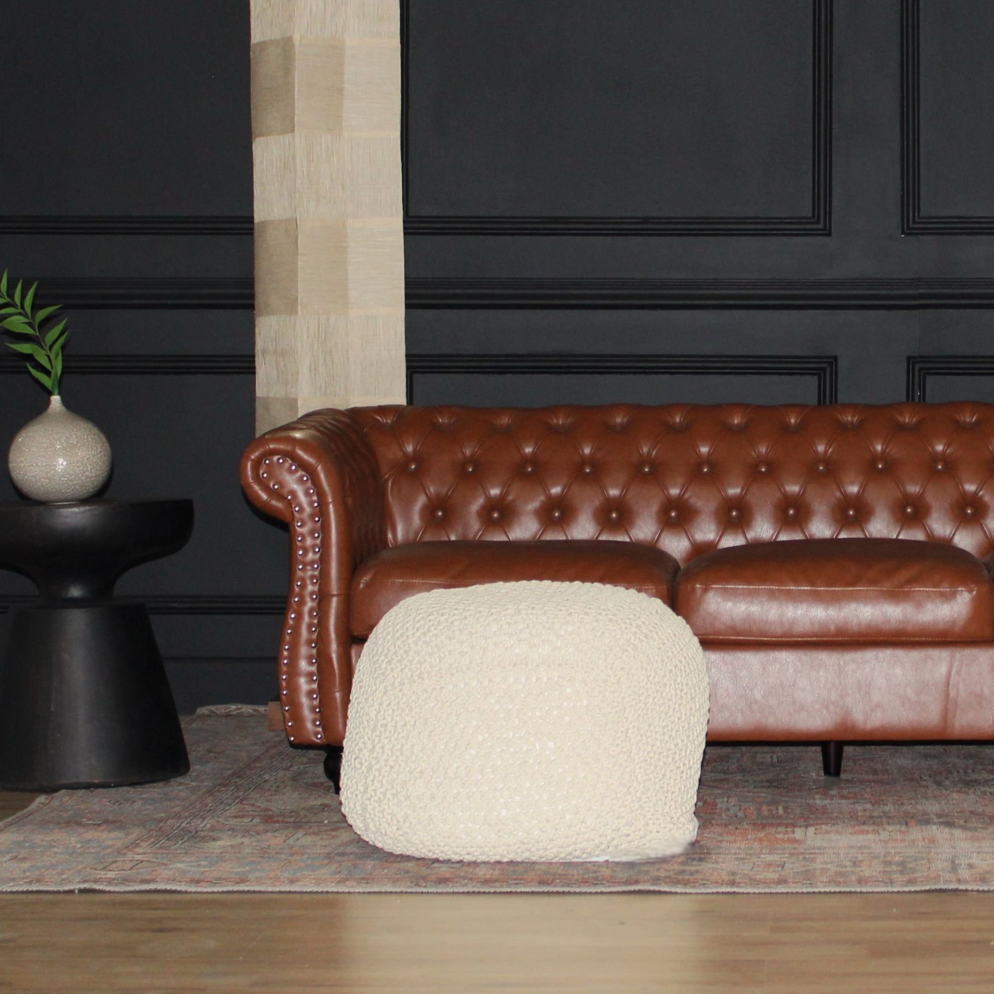 Semi Rounded Pouf, Cable Knitted, Perfect Seating - PhishStones Products