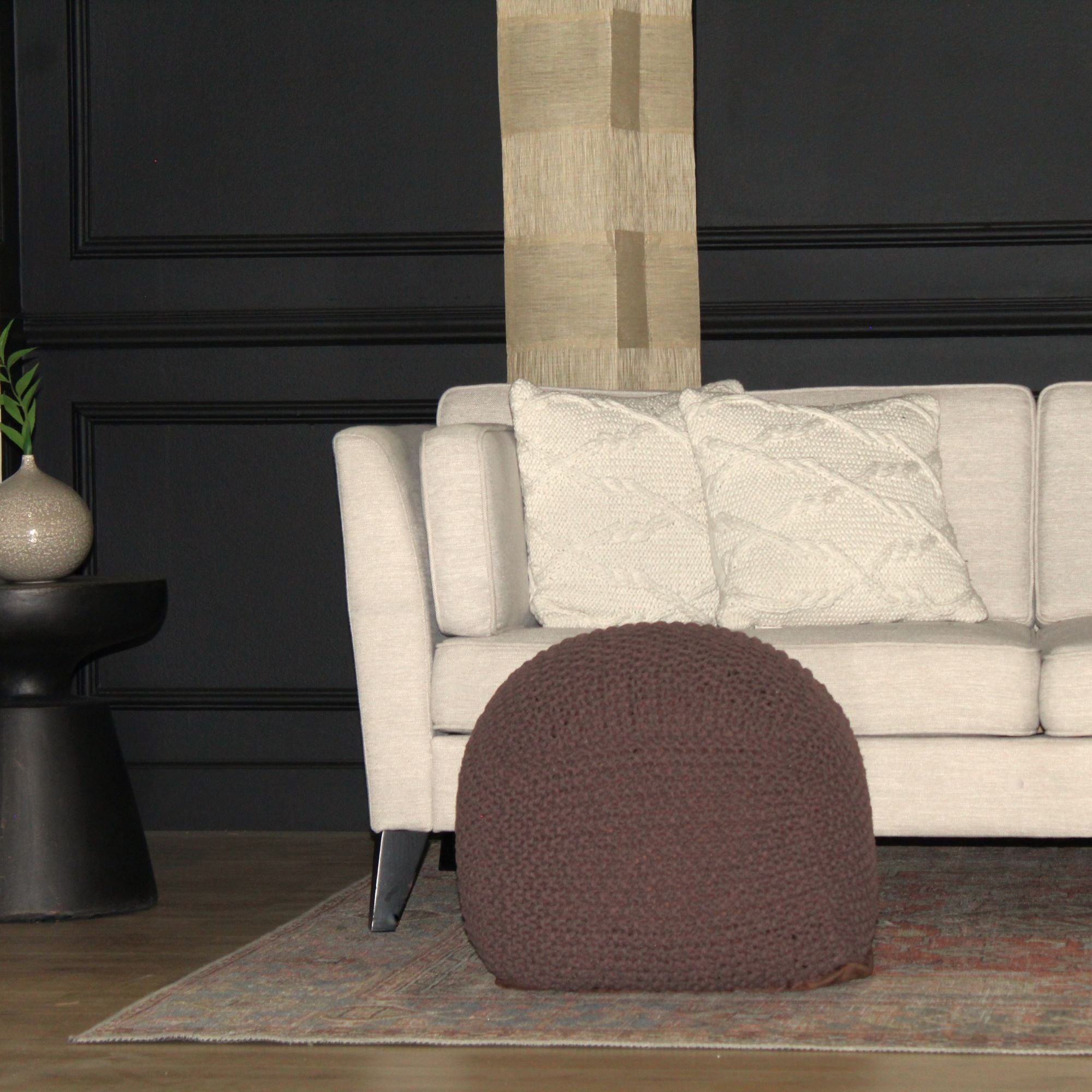 Semi Rounded Pouf, Cable Knitted, Perfect Seating - PhishStones Products