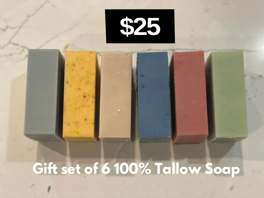 Set of 6 100% Grass Fed Tallow Simple Handmade Soap Collection - PhishStones Products