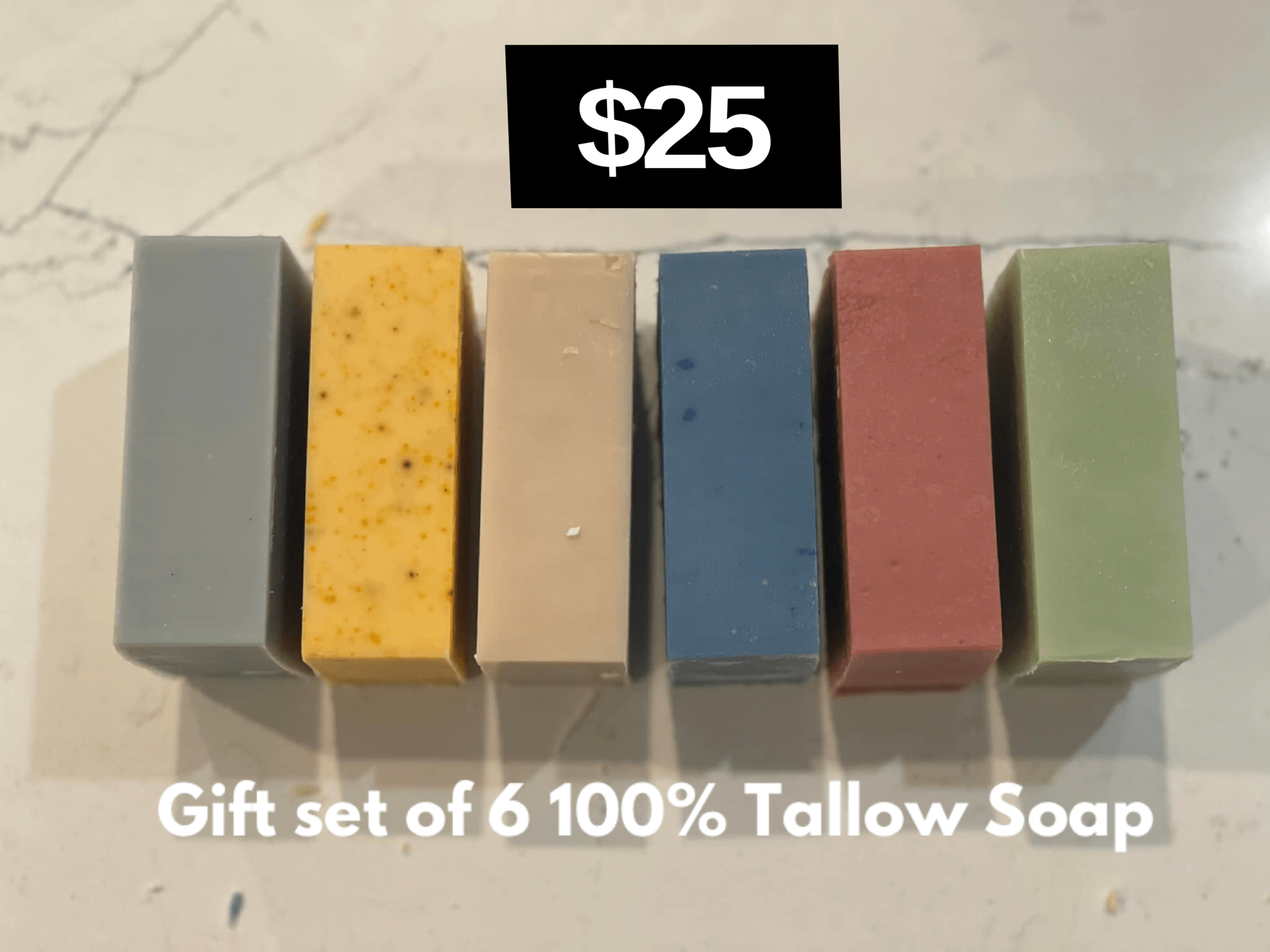 Set of 6 100% Grass Fed Tallow Simple Handmade Soap Collection - PhishStones Products