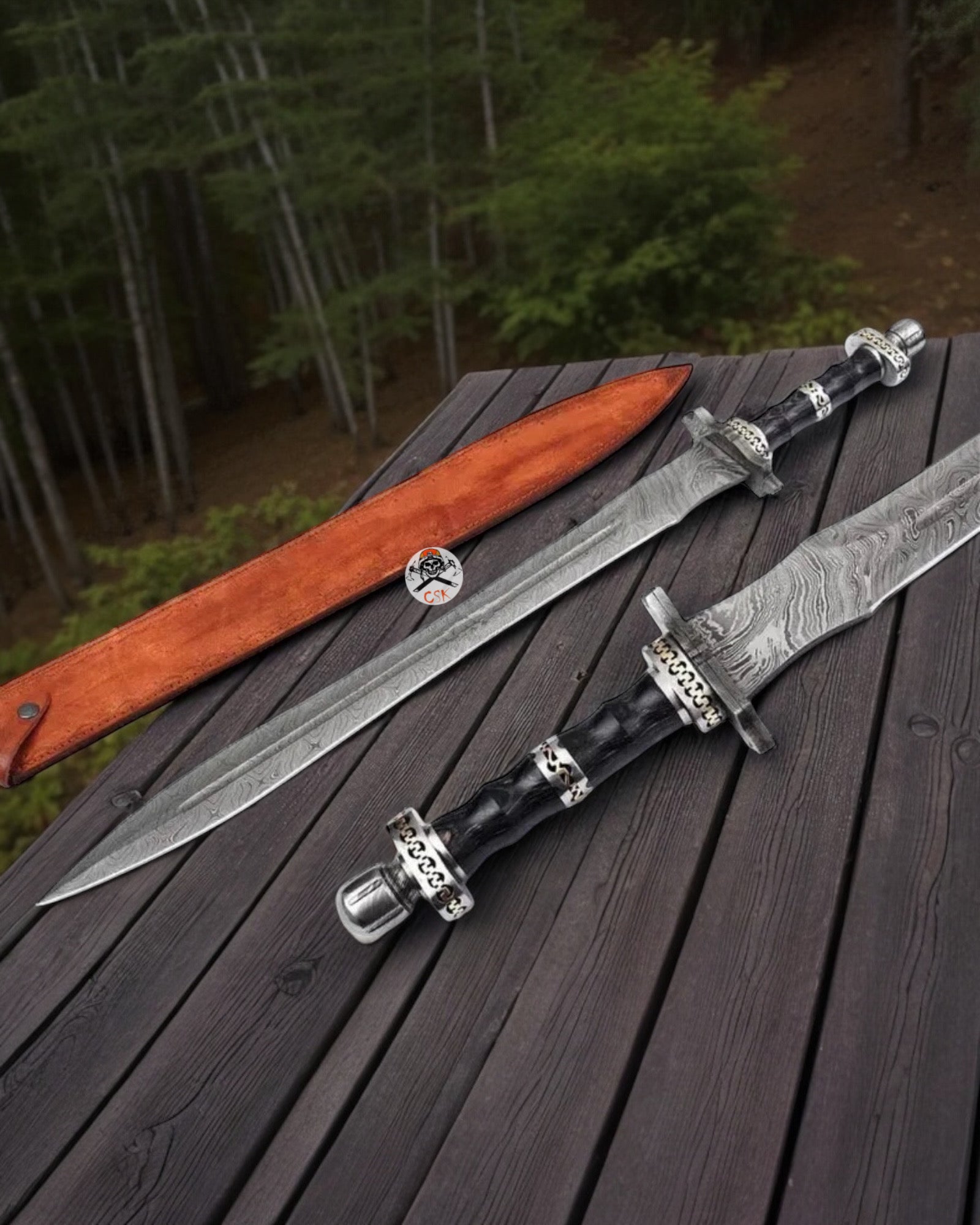 Shadowfang Damascus Steel Sword – 36’’ Hand - Forged Warrior Blade - PhishStones Products