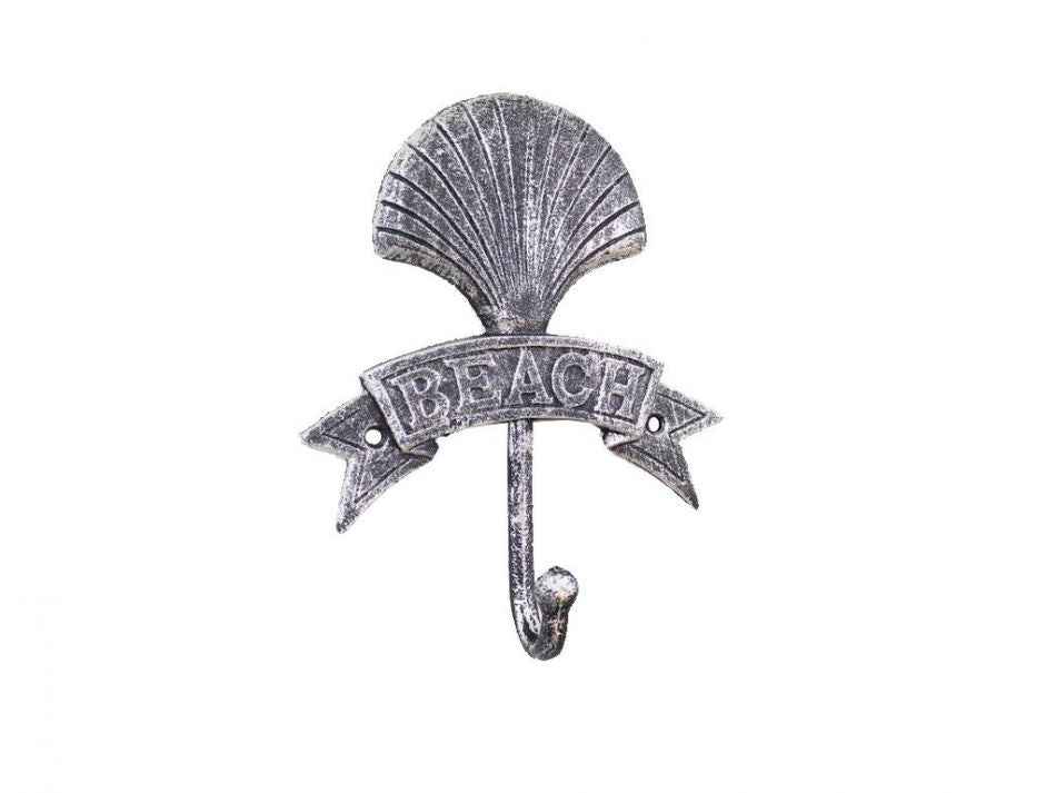 Rustic Silver Cast Iron Seashell Beach Hook 8""