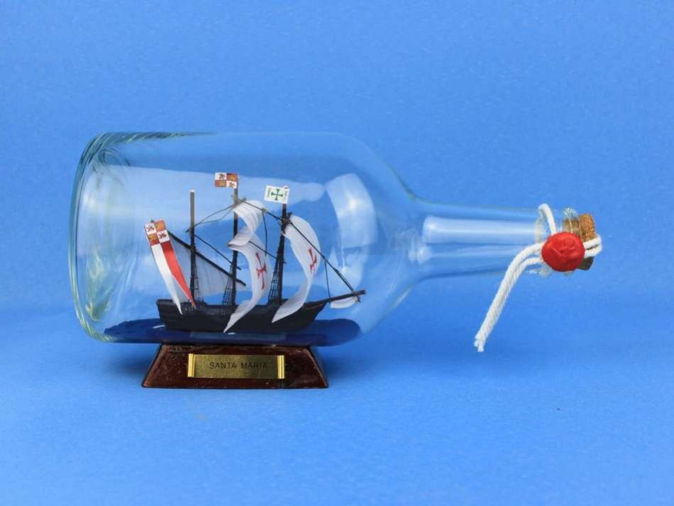 Santa Maria Model Ship in a Glass Bottle 9""