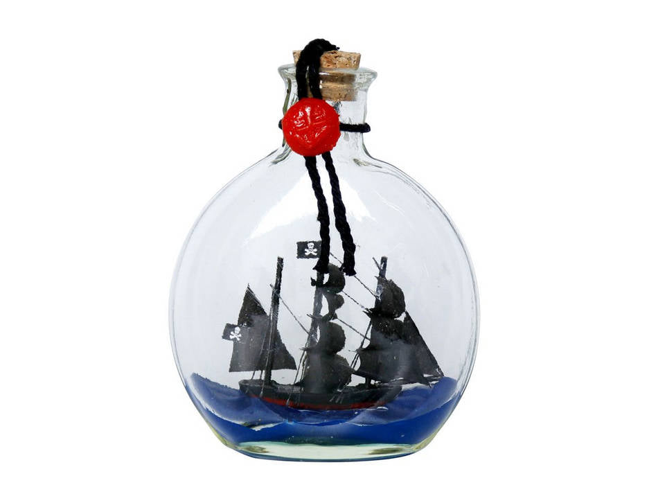Caribbean Pirate Model Ship in a Glass Bottle 4""