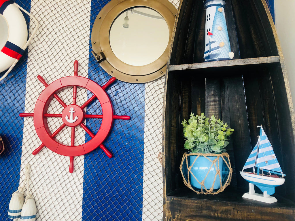 Red Ship Decorative Wheel with Anchor 18""