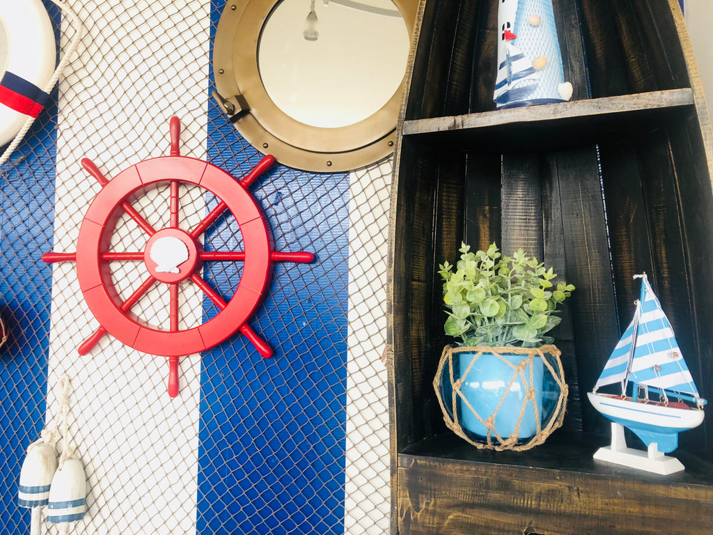 Red Ship Decorative Wheel with Seashell 18""