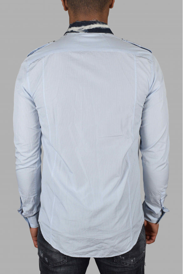 Balmain Men Shirt With Denim Collar