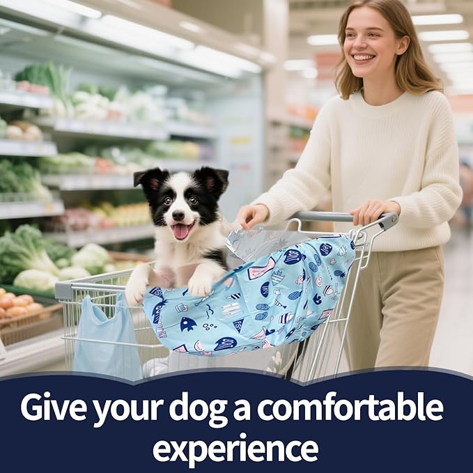Shopping Cart Cover for Pets Dogs - Waterproof and Cooling Material,Portable and Easy - on Stretch Design with Carry Bag - PhishStones Products