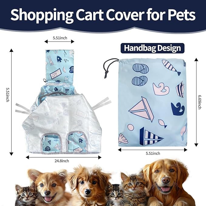 Shopping Cart Cover for Pets Dogs - Waterproof and Cooling Material,Portable and Easy - on Stretch Design with Carry Bag - PhishStones Products