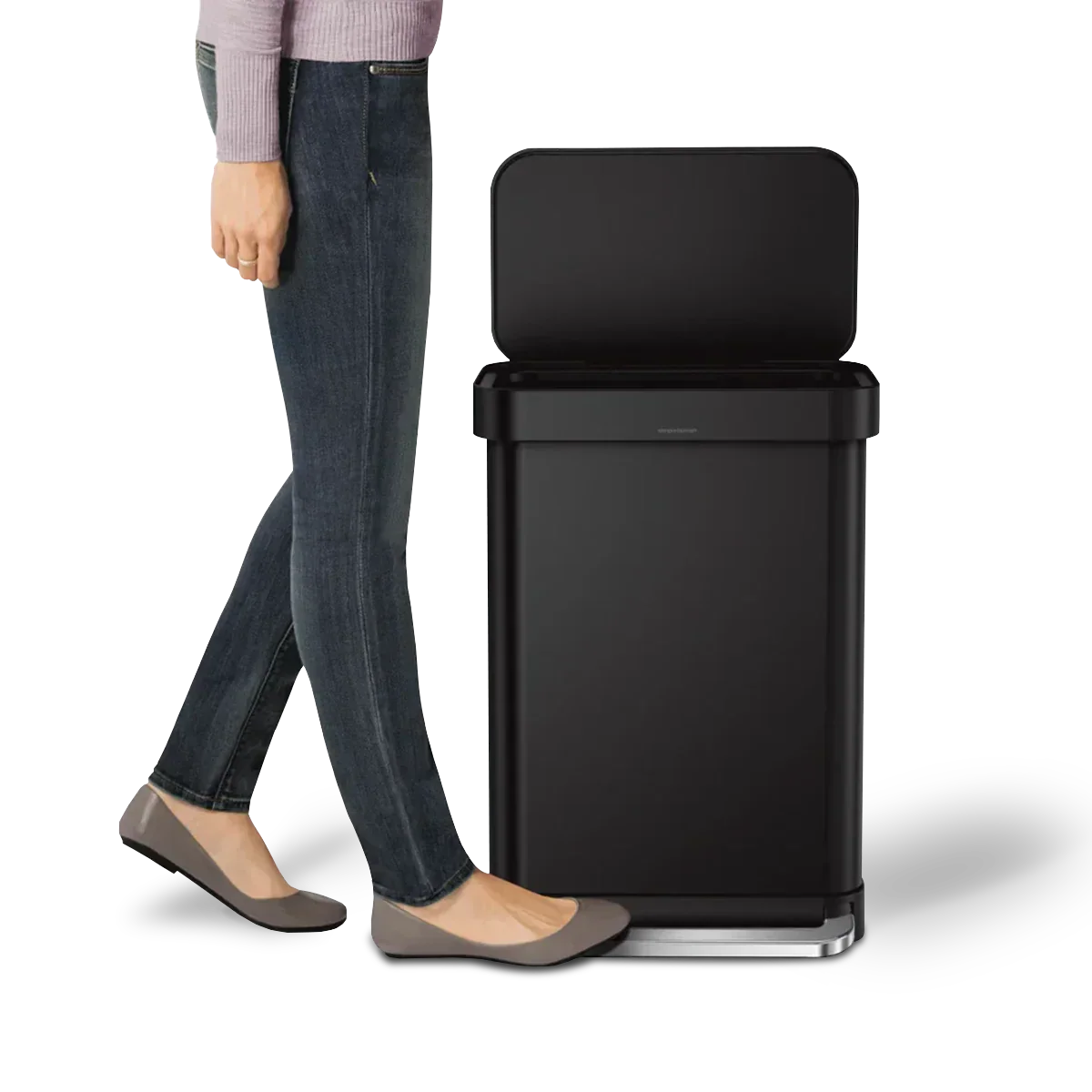 simplehuman 55-Liter Matte Black Indoor Kitchen Hinged Lid Trash Can