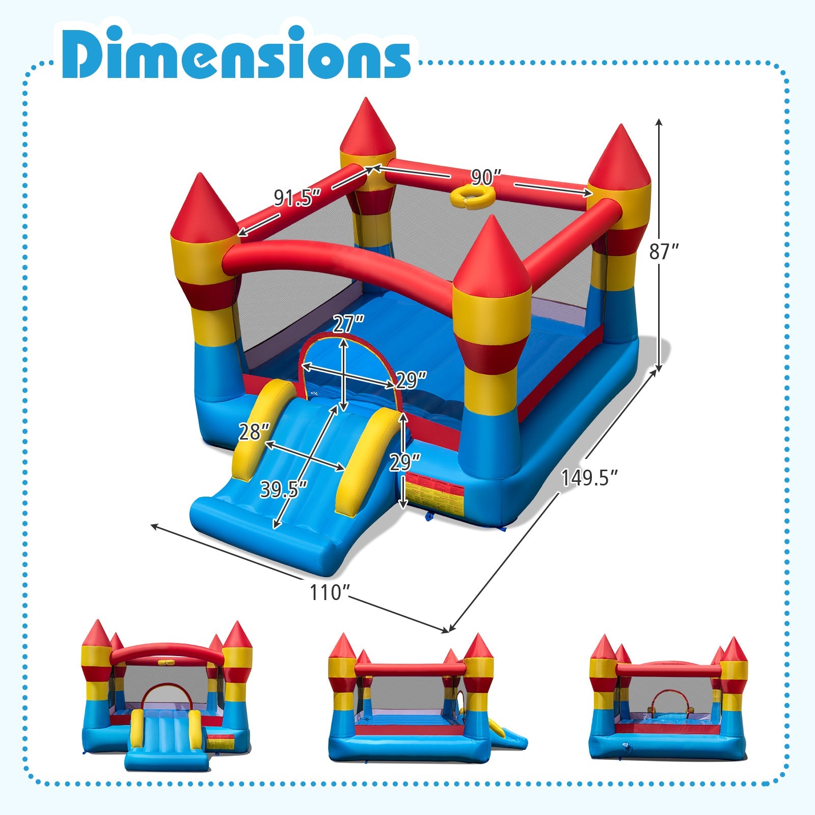 3-in-1 Kids Bouncer with Slide Large Jumping Area and Basketball Hoop without Blower