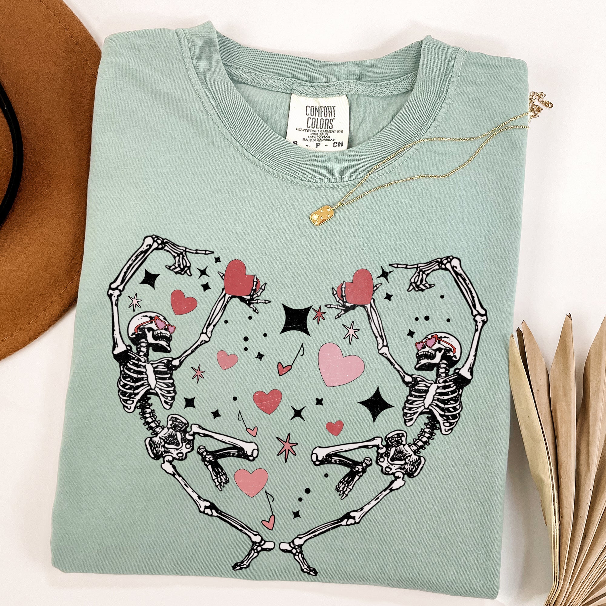 Dancing Skeletons, Heart Valentine's Day Edition Premium Vintage Style Comfort Colors Tee
