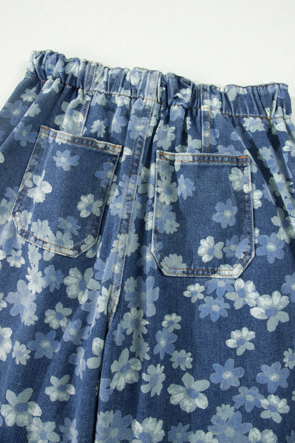Sky Blue Dainty Floral Printed Drawstring Barrel Jeans - PhishStones Products