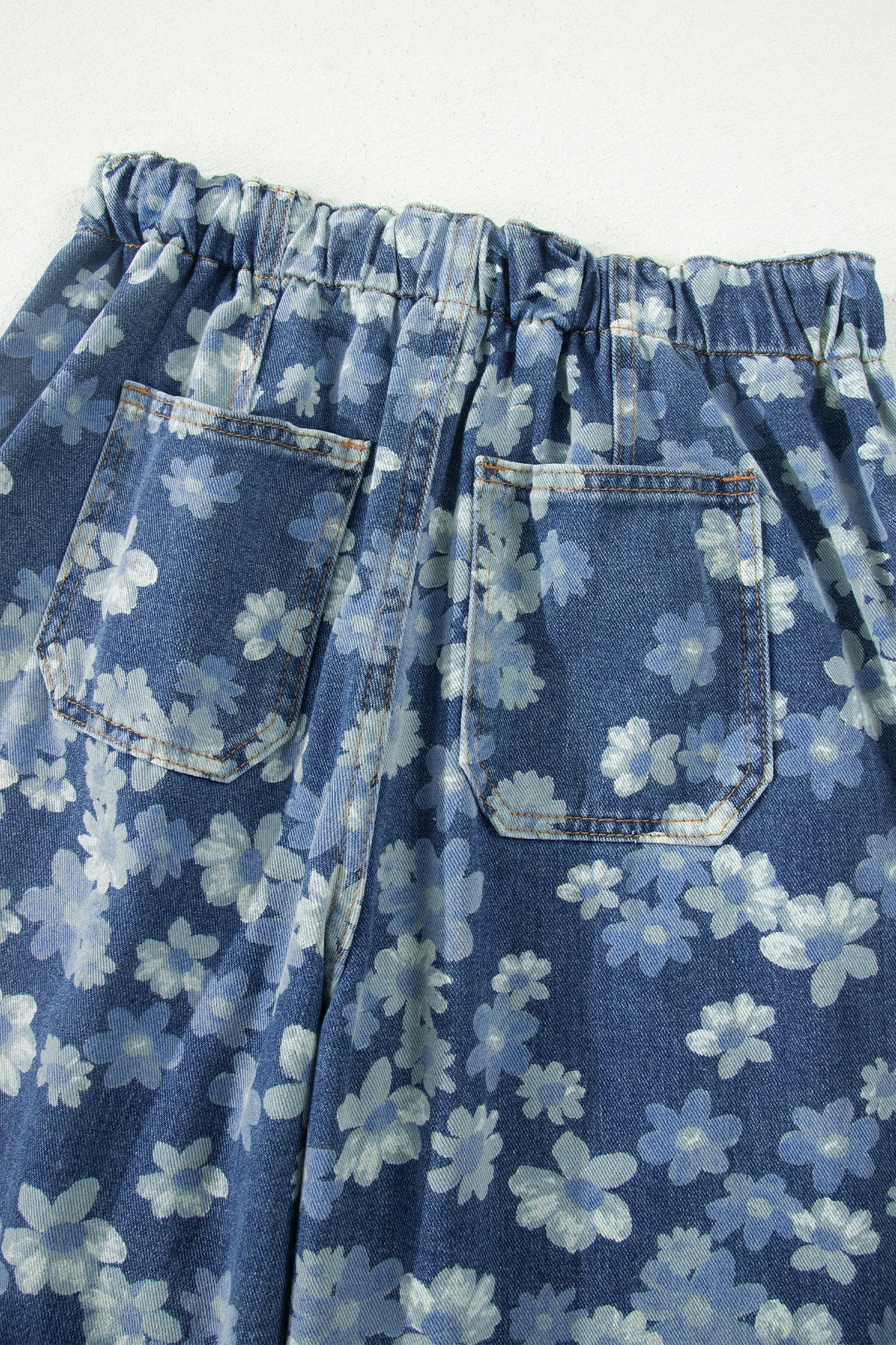 Sky Blue Dainty Floral Printed Drawstring Barrel Jeans - PhishStones Products