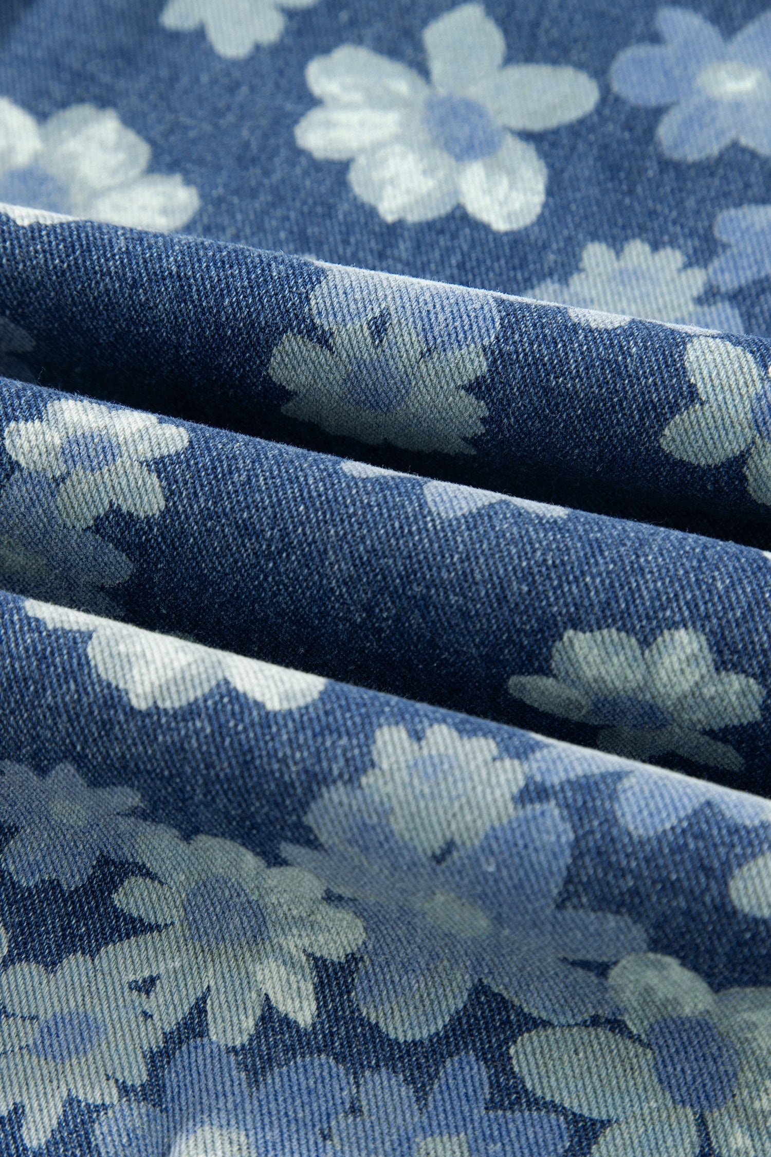 Sky Blue Dainty Floral Printed Drawstring Barrel Jeans - PhishStones Products