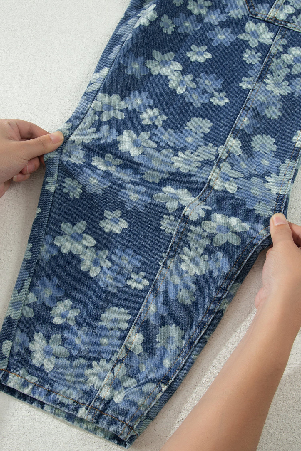 Sky Blue Dainty Floral Printed Drawstring Barrel Jeans - PhishStones Products