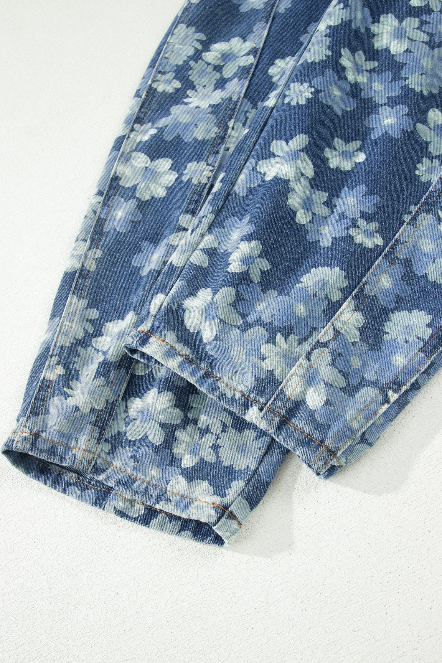 Sky Blue Dainty Floral Printed Drawstring Barrel Jeans - PhishStones Products
