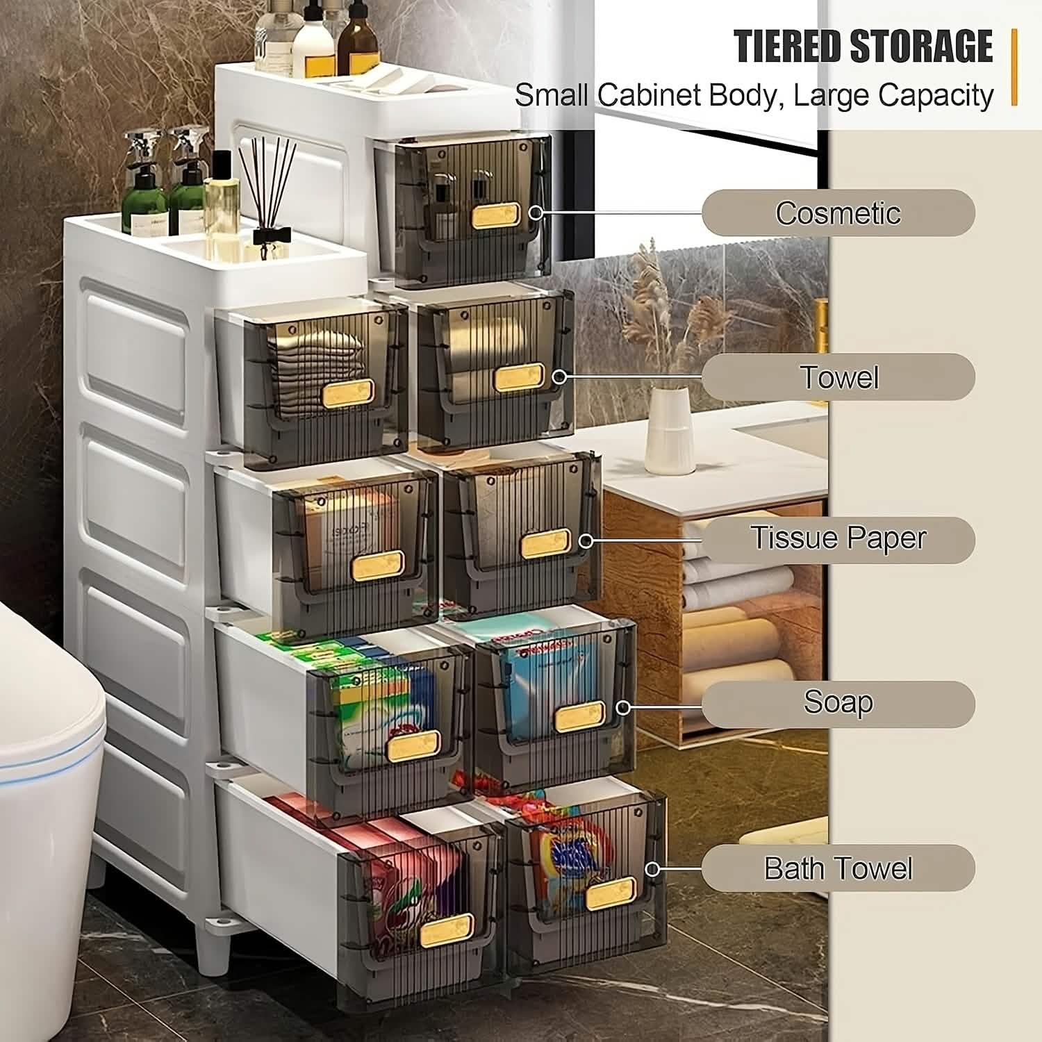Slimline Multi - Drawer Storage Cabinet – 3, 4, or 6 Layer - PhishStones Products
