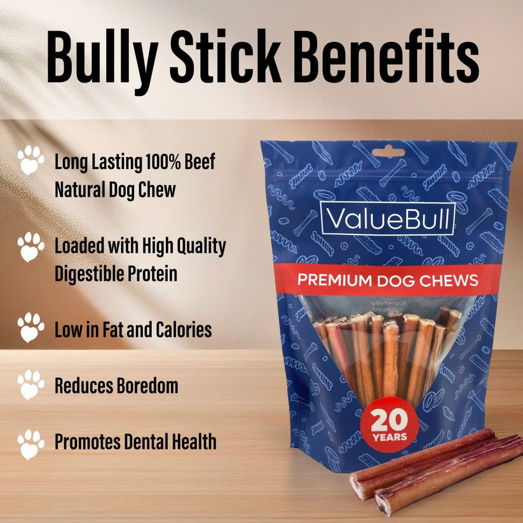 ValueBull Bully Sticks for Large Dogs, Thick 6 Inch, 10 Count