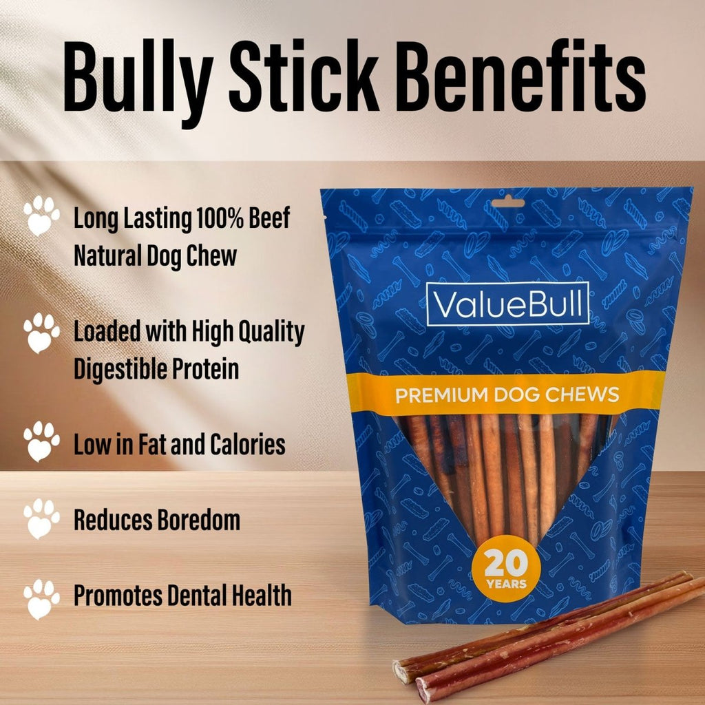 ValueBull Bully Sticks for Small Dogs, Thin 12 Inch, 25 Count