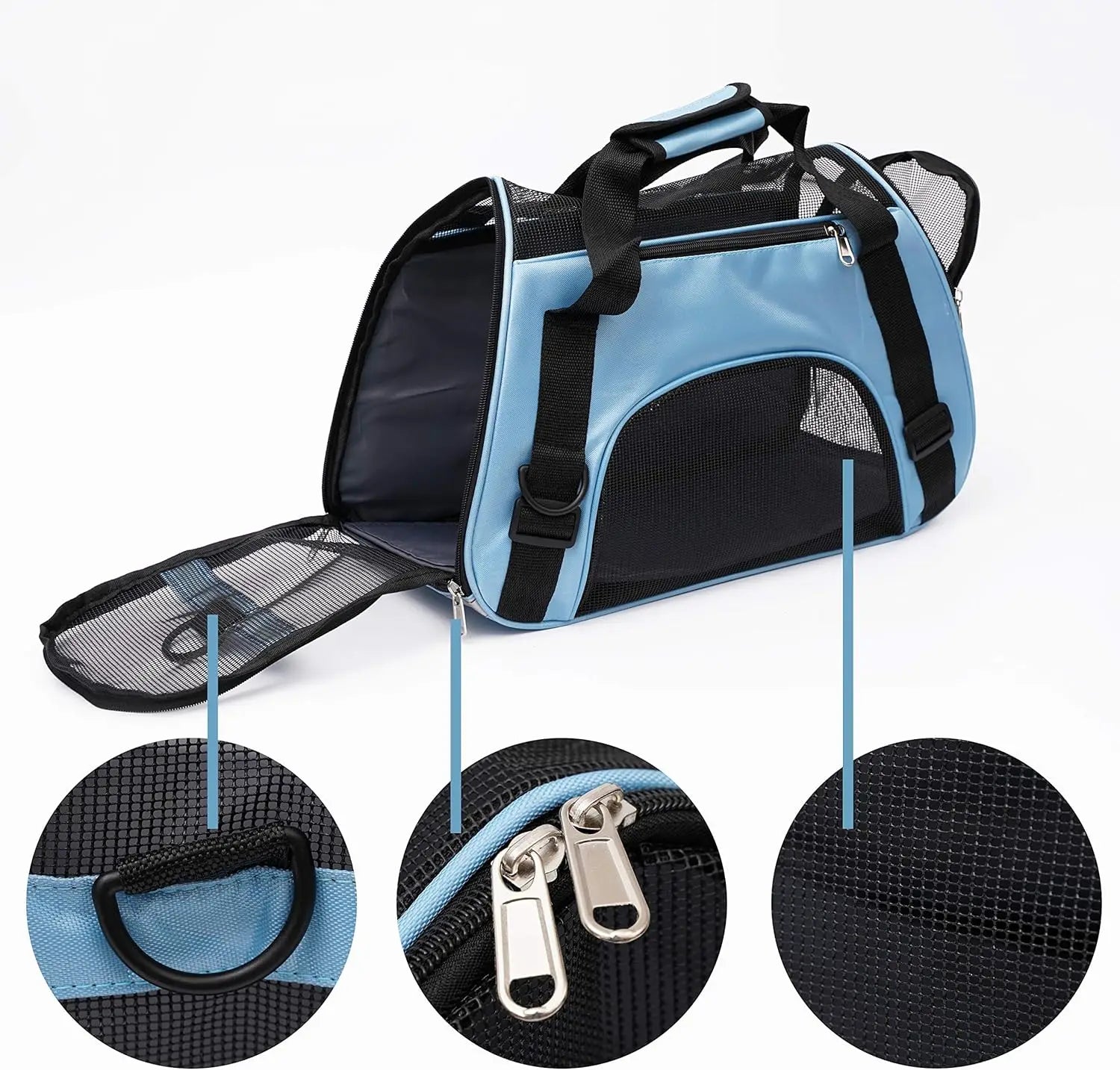 Small Portable Pet Carrier Bag - Breathable Mesh Soft - Sided Dog & Cat Travel Carrier with Adjustable Shoulder Strap, 16 x 7.5 x 9.5 in (40.6 x 19 x 24.1 cm), Holds up to 6.6 lb (3 kg) - PhishStones Products