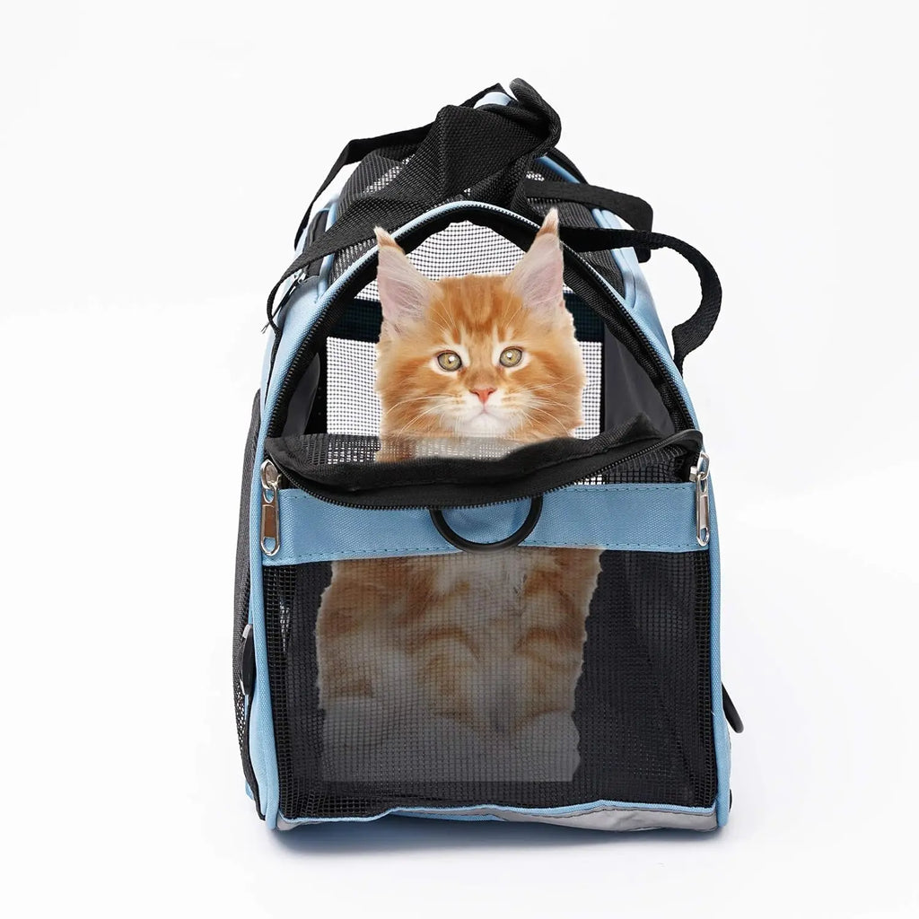 Small Portable Pet Carrier Bag - Breathable Mesh Soft - Sided Dog & Cat Travel Carrier with Adjustable Shoulder Strap, 16 x 7.5 x 9.5 in (40.6 x 19 x 24.1 cm), Holds up to 6.6 lb (3 kg) - PhishStones Products