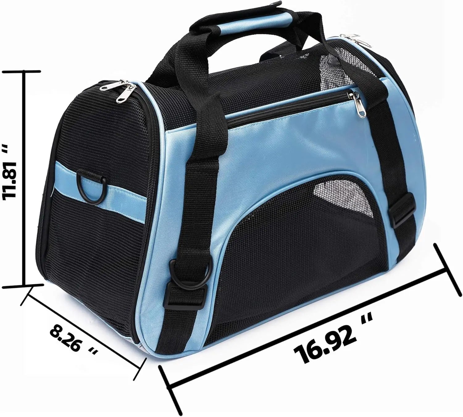 Small Portable Pet Carrier Bag - Breathable Mesh Soft - Sided Dog & Cat Travel Carrier with Adjustable Shoulder Strap, 16 x 7.5 x 9.5 in (40.6 x 19 x 24.1 cm), Holds up to 6.6 lb (3 kg) - PhishStones Products