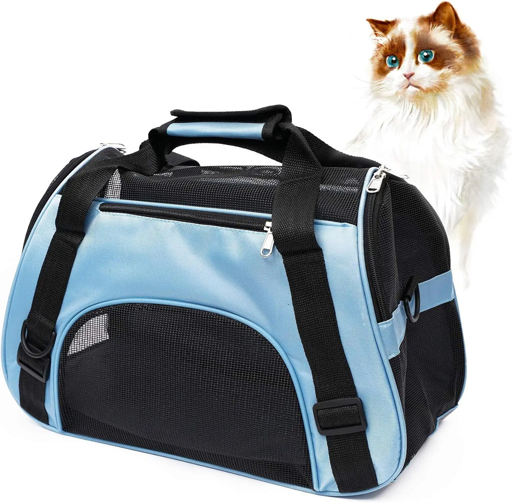 Small Portable Pet Carrier Bag - Breathable Mesh Soft - Sided Dog & Cat Travel Carrier with Adjustable Shoulder Strap, 16 x 7.5 x 9.5 in (40.6 x 19 x 24.1 cm), Holds up to 6.6 lb (3 kg) - PhishStones Products
