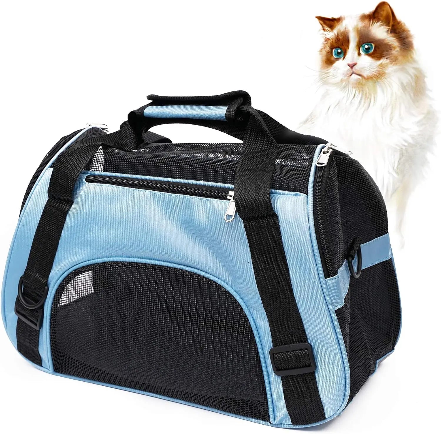 Small Portable Pet Carrier Bag - Breathable Mesh Soft - Sided Dog & Cat Travel Carrier with Adjustable Shoulder Strap, 16 x 7.5 x 9.5 in (40.6 x 19 x 24.1 cm), Holds up to 6.6 lb (3 kg) - PhishStones Products