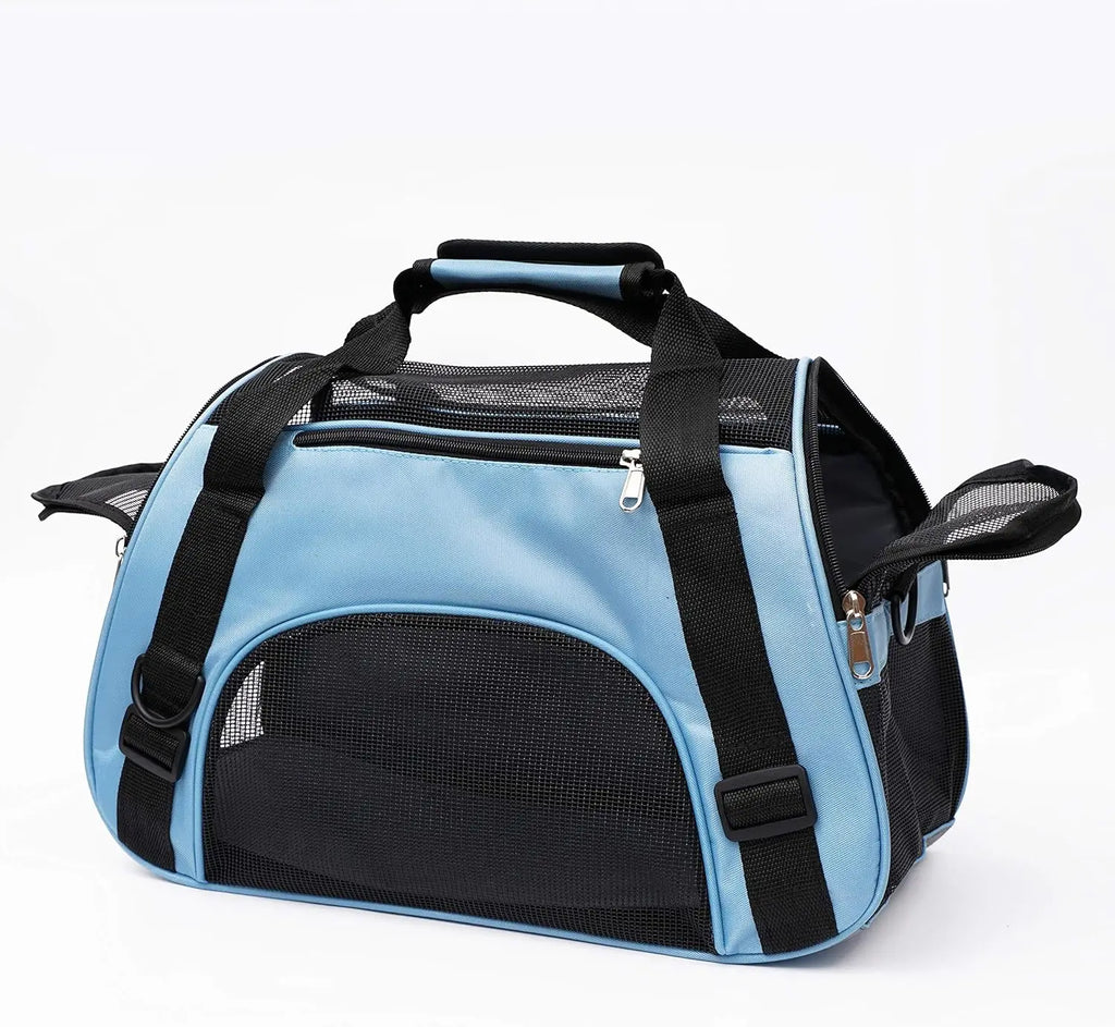 Small Portable Pet Carrier Bag - Breathable Mesh Soft - Sided Dog & Cat Travel Carrier with Adjustable Shoulder Strap, 16 x 7.5 x 9.5 in (40.6 x 19 x 24.1 cm), Holds up to 6.6 lb (3 kg) - PhishStones Products