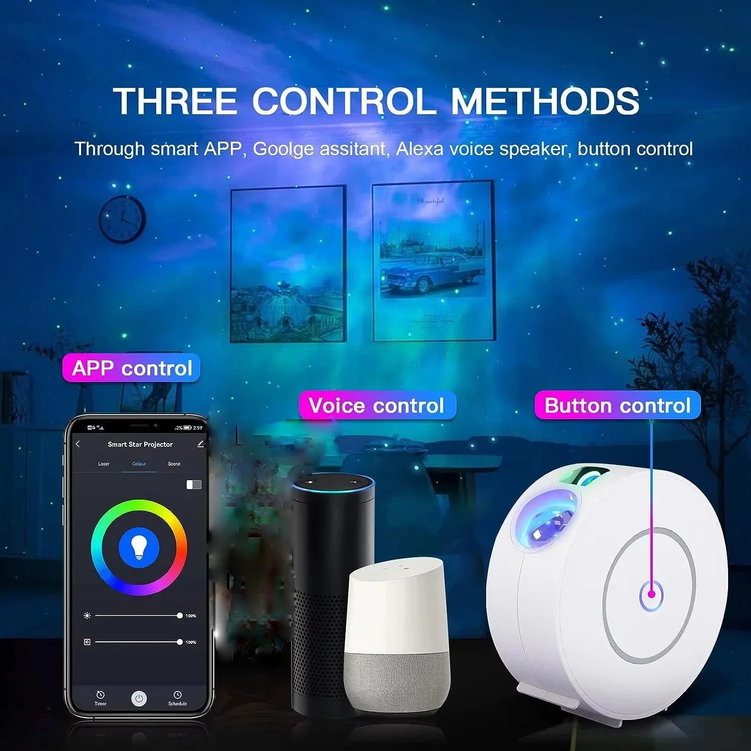 Smart LED Starry Sky Projector - WiFi 3D Galaxy Night Light with App & Voice Control, Timer - PhishStones Products