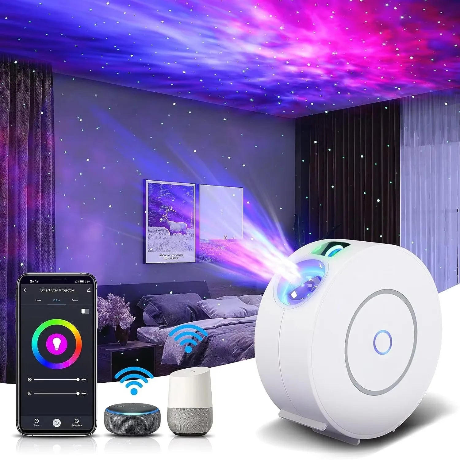 Smart LED Starry Sky Projector - WiFi 3D Galaxy Night Light with App & Voice Control, Timer - PhishStones Products