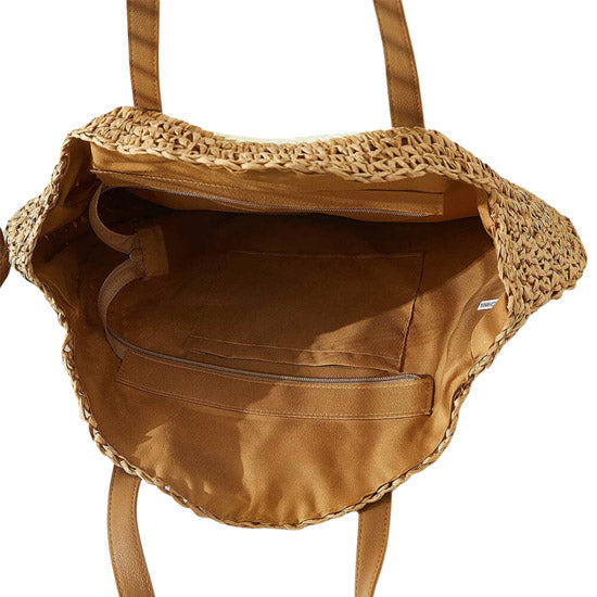 Smile Pointed Color Block Straw Round Shoulder Bag