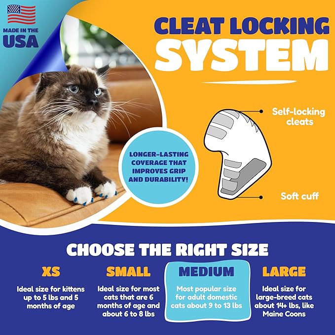 Soft Claws Cat Nail Caps for Large Cats – (40 Caps, Black & Gold) - Made in USA - Veterinarian - Developed | Protects Furniture & Skin - Easy to Apply, Long - Lasting Anti - Scratch Soft Cat Claw Covers - PhishStones Products