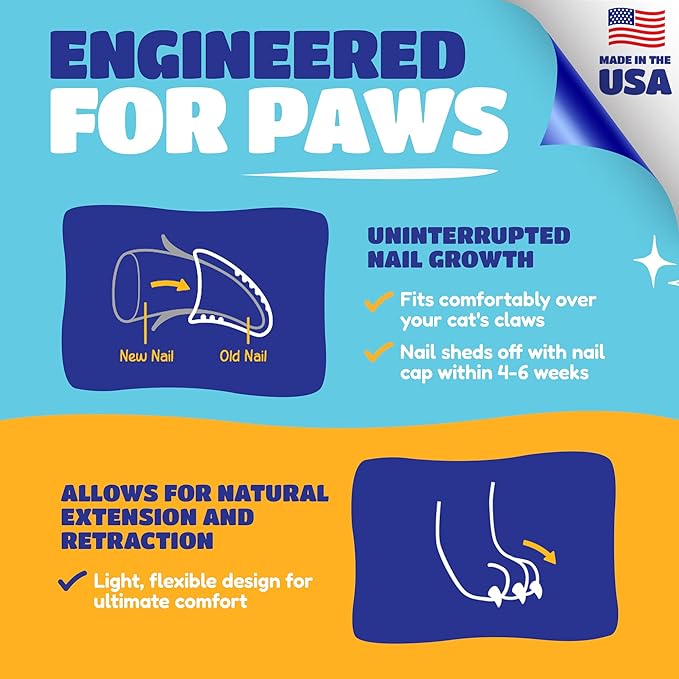 Soft Claws Cat Nail Caps for Large Cats – (40 Caps, Black & Gold) - Made in USA - Veterinarian - Developed | Protects Furniture & Skin - Easy to Apply, Long - Lasting Anti - Scratch Soft Cat Claw Covers - PhishStones Products