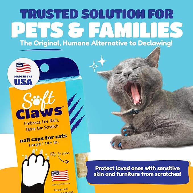 Soft Claws Cat Nail Caps for Large Cats – (40 Caps, Black & Gold) - Made in USA - Veterinarian - Developed | Protects Furniture & Skin - Easy to Apply, Long - Lasting Anti - Scratch Soft Cat Claw Covers - PhishStones Products