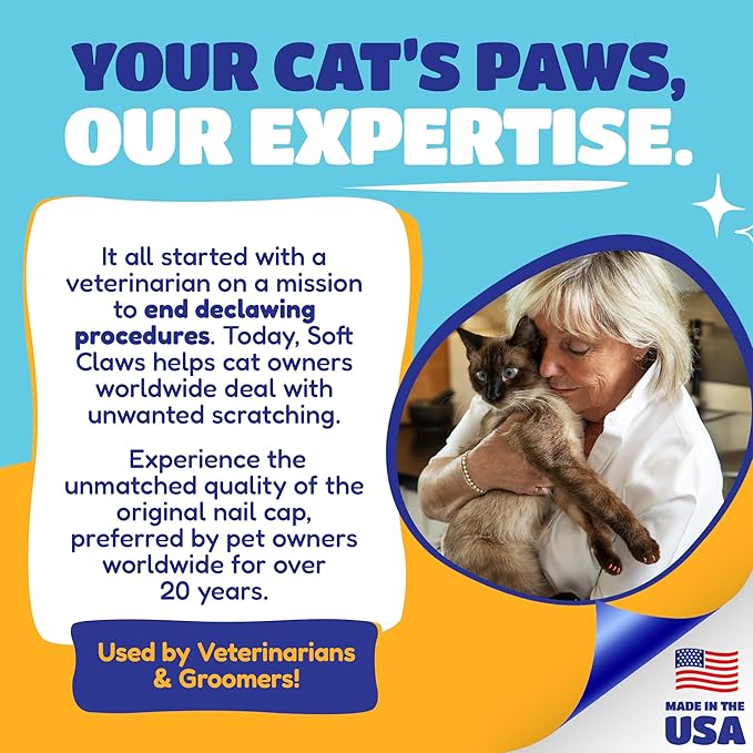 Soft Claws Cat Nail Caps for Large Cats – (40 Caps, Black & Gold) - Made in USA - Veterinarian - Developed | Protects Furniture & Skin - Easy to Apply, Long - Lasting Anti - Scratch Soft Cat Claw Covers - PhishStones Products