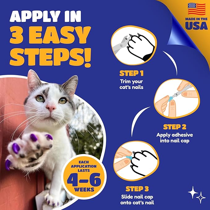 Soft Claws Cat Nail Caps for Large Cats – (40 Caps, Black & Gold) - Made in USA - Veterinarian - Developed | Protects Furniture & Skin - Easy to Apply, Long - Lasting Anti - Scratch Soft Cat Claw Covers - PhishStones Products